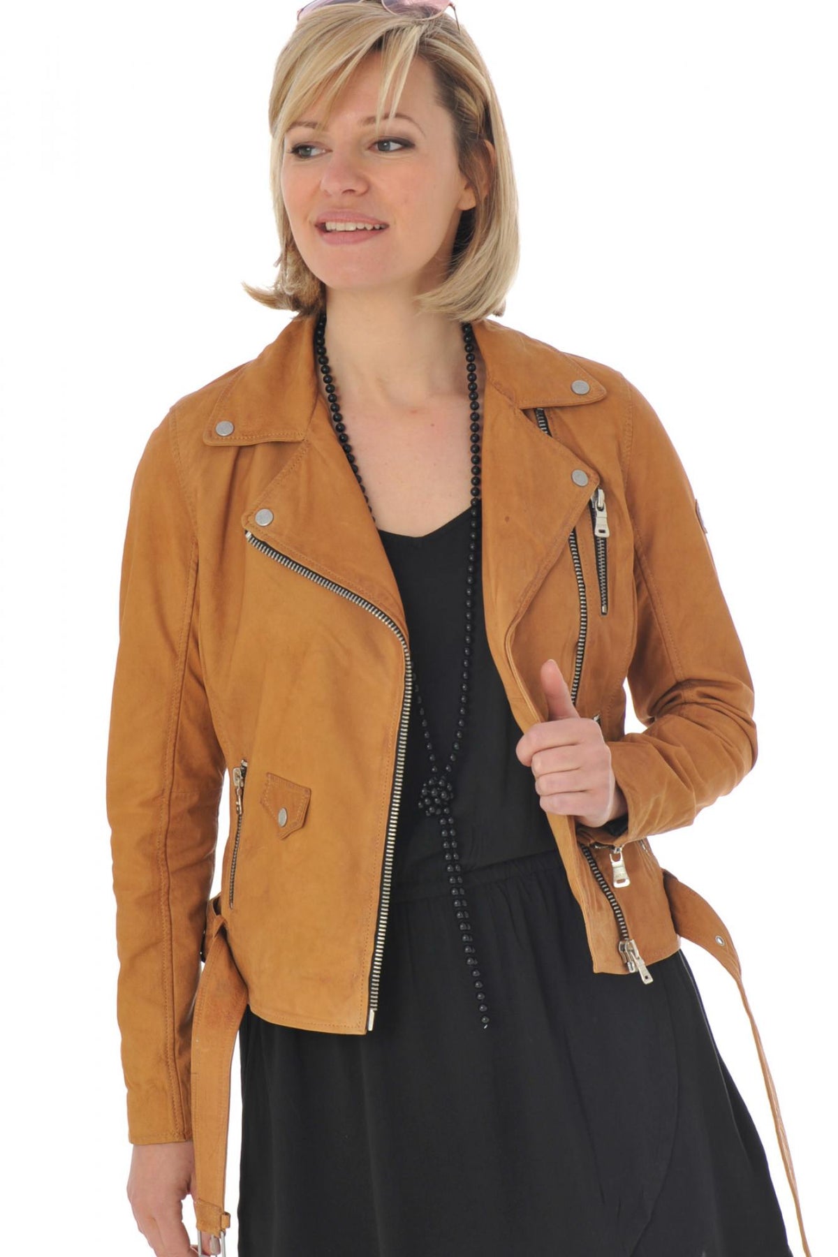 Gipsy's curry nubuck perfecto: lightweight, unlined, removable belt. - Image n°1