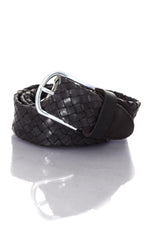Men's braided black leather belt - Image n°1