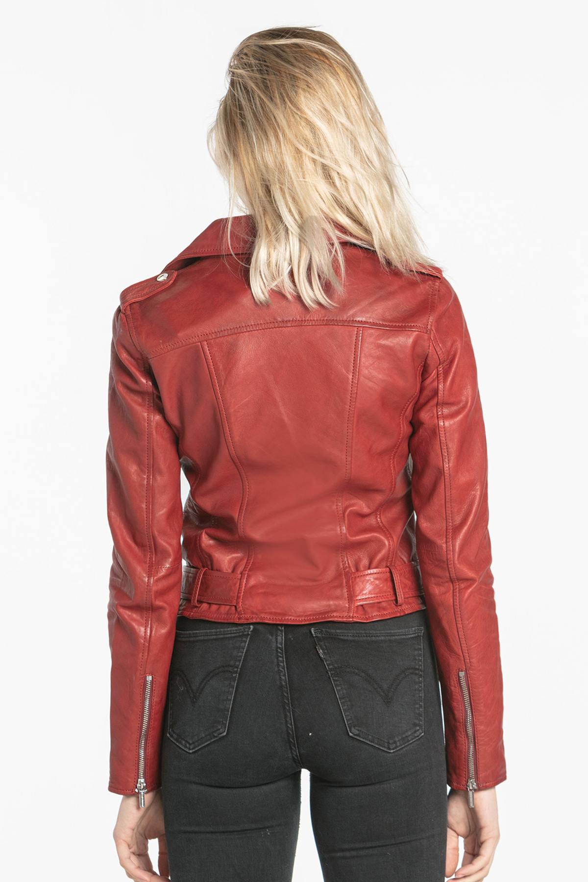Women's fire red Biker Jacket - Image n°3