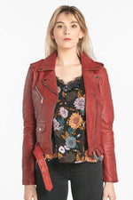Women's fire red Biker Jacket - Image n°4