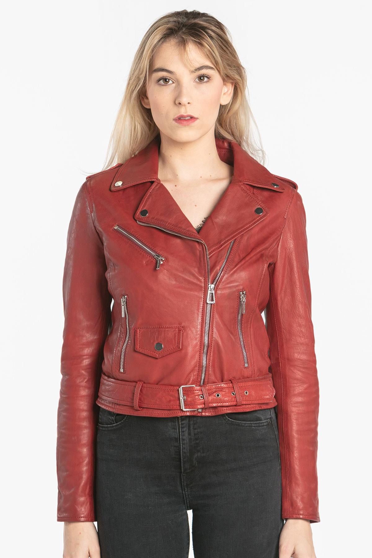 Women's fire red Biker Jacket - Image n°2