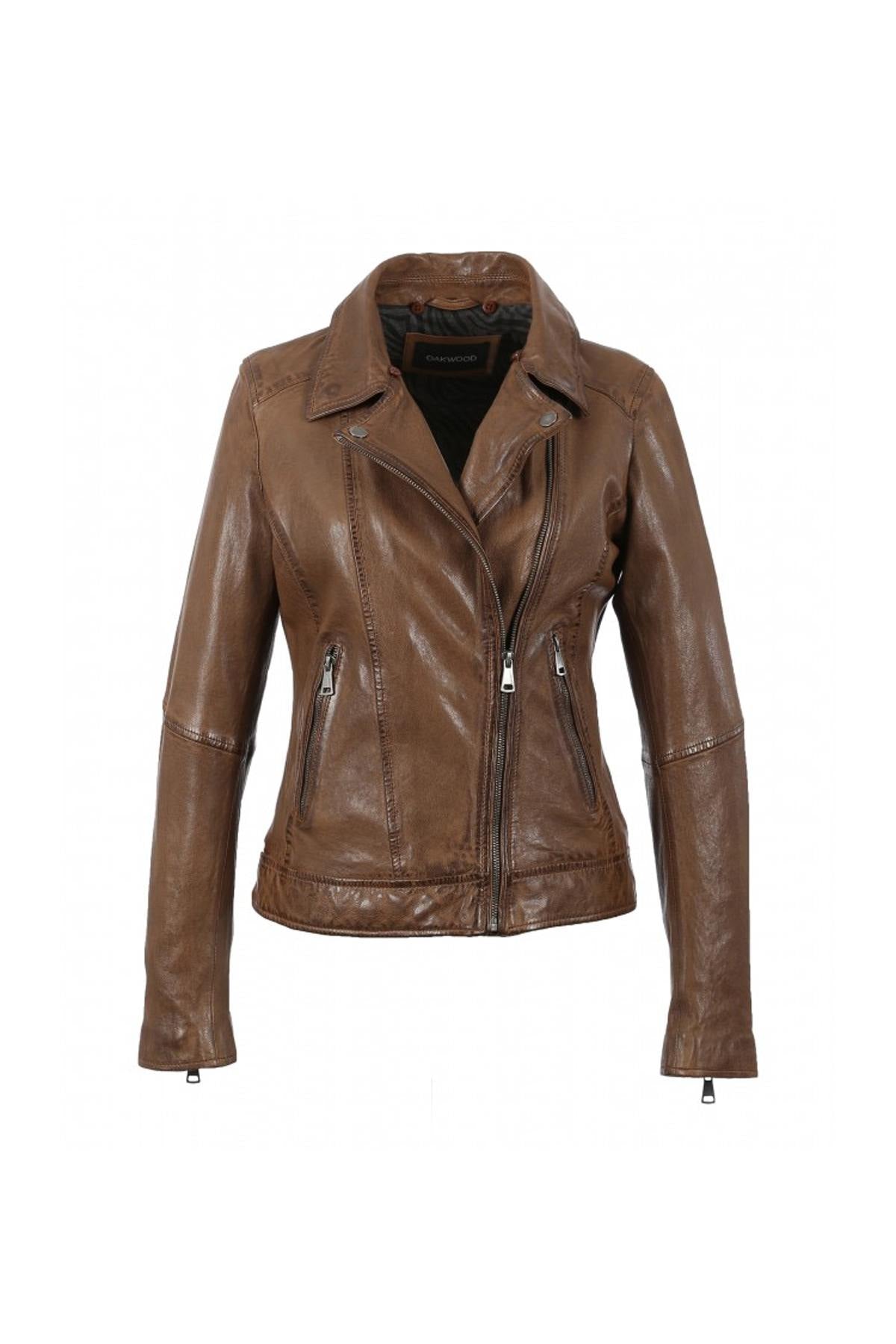 Oakwood's tan lambskin biker: slim, distressed, and effortlessly bold. - Image n°10