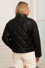 Quilted black sheepskin jacket, zip-fastened with a high neck. - Image n°5