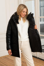 Oakwood's matte black sheepskin leather jacket with detachable hood. - Image n°3