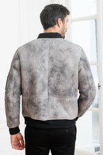Natural grey reversed sheep leather bomber with a sharp, skinny fit. - Image n°4