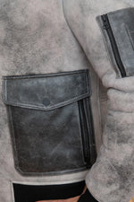 Natural grey reversed sheep leather bomber with a sharp, skinny fit. - Image n°6