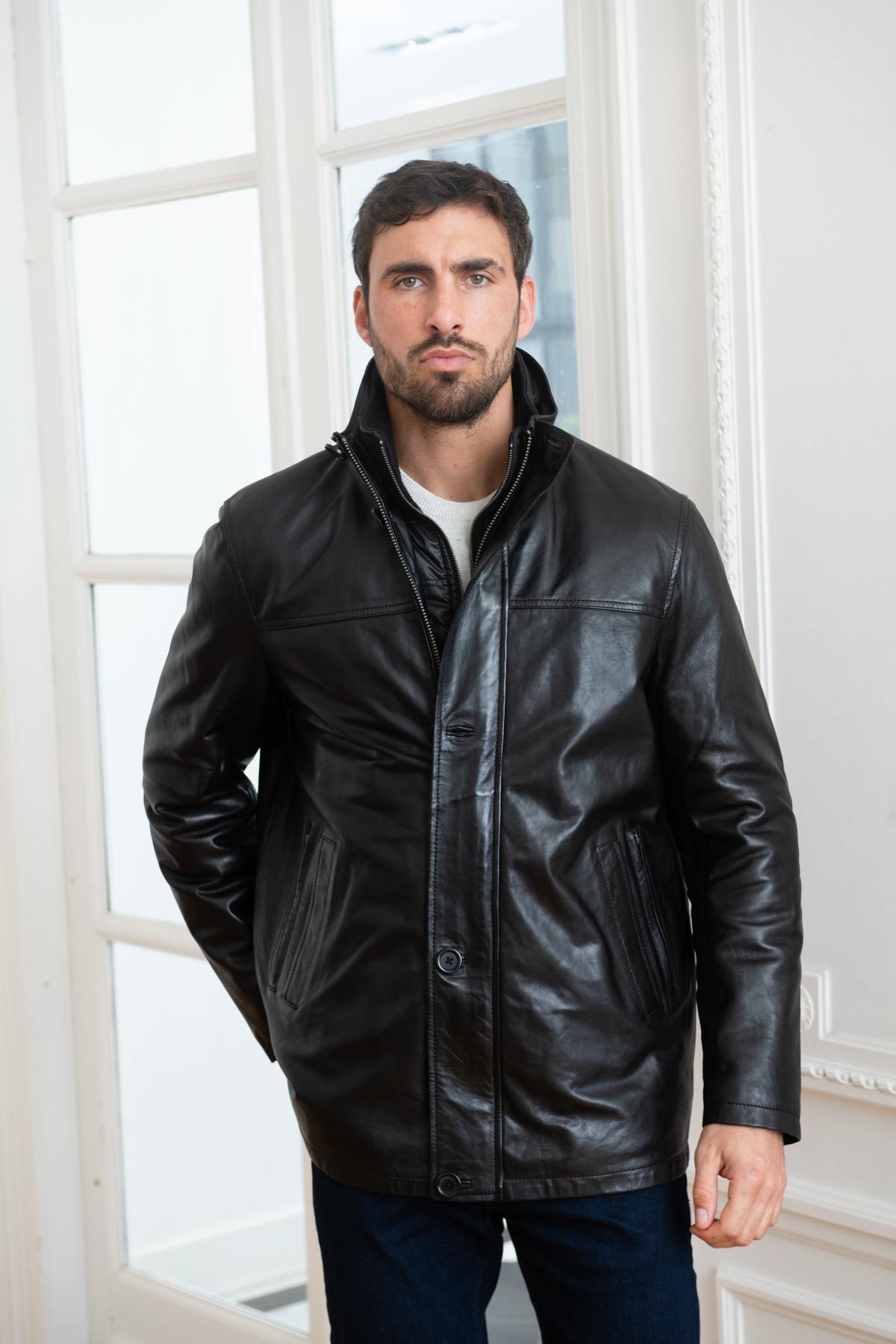 Bold lambskin leather jacket with Daytona's triple collar and fit. - Image n°4