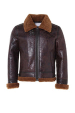 Shearling-lined bomber in glossy dark brown reversed sheep leather. - Image n°7