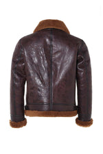 Shearling-lined bomber in glossy dark brown reversed sheep leather. - Image n°8