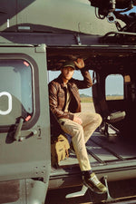 Brown leather aviator jacket with shirt collar - Image n°2