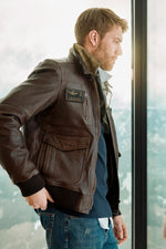 Brown leather aviator jacket with shirt collar - Image n°4