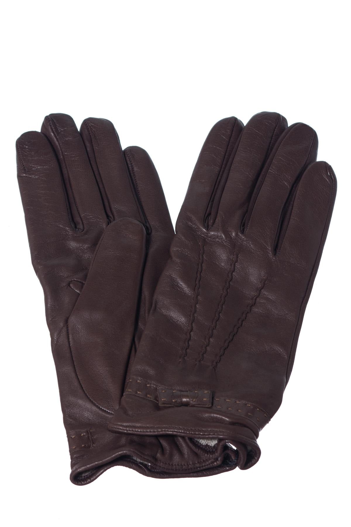 Women's sheepskin leather gloves with small bow - Image n°1