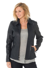 Navy sheepskin jacket for extended sizes, with shirt collar. - Image n°3