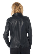 Navy sheepskin jacket for extended sizes, with shirt collar. - Image n°5