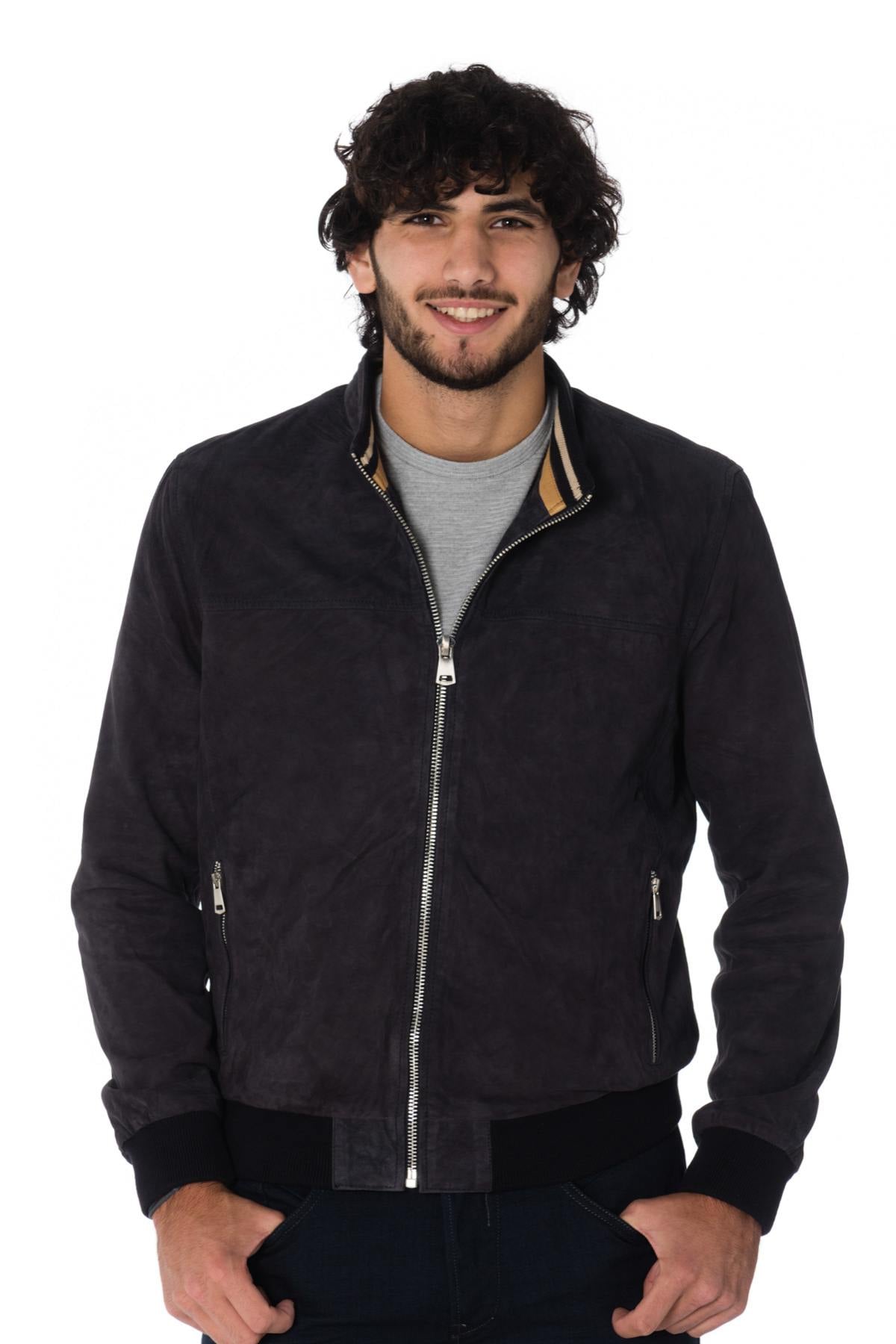 Cityzen's navy goat suede jacket: lightweight, ribbed, and stylish. - Image n°1