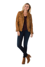 Sheep leather biker jacket in aged cognac. Longer fit, zipped wrists. - Image n°2