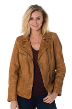 Sheep leather biker jacket in aged cognac. Longer fit, zipped wrists. - Image n°1