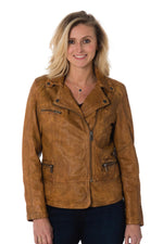 Sheep leather biker jacket in aged cognac. Longer fit, zipped wrists. - Image n°3