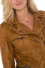 Sheep leather biker jacket in aged cognac. Longer fit, zipped wrists. - Image n°6