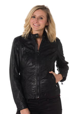 Tailored black lambskin jacket with biker collar and zipped pockets. - Image n°3