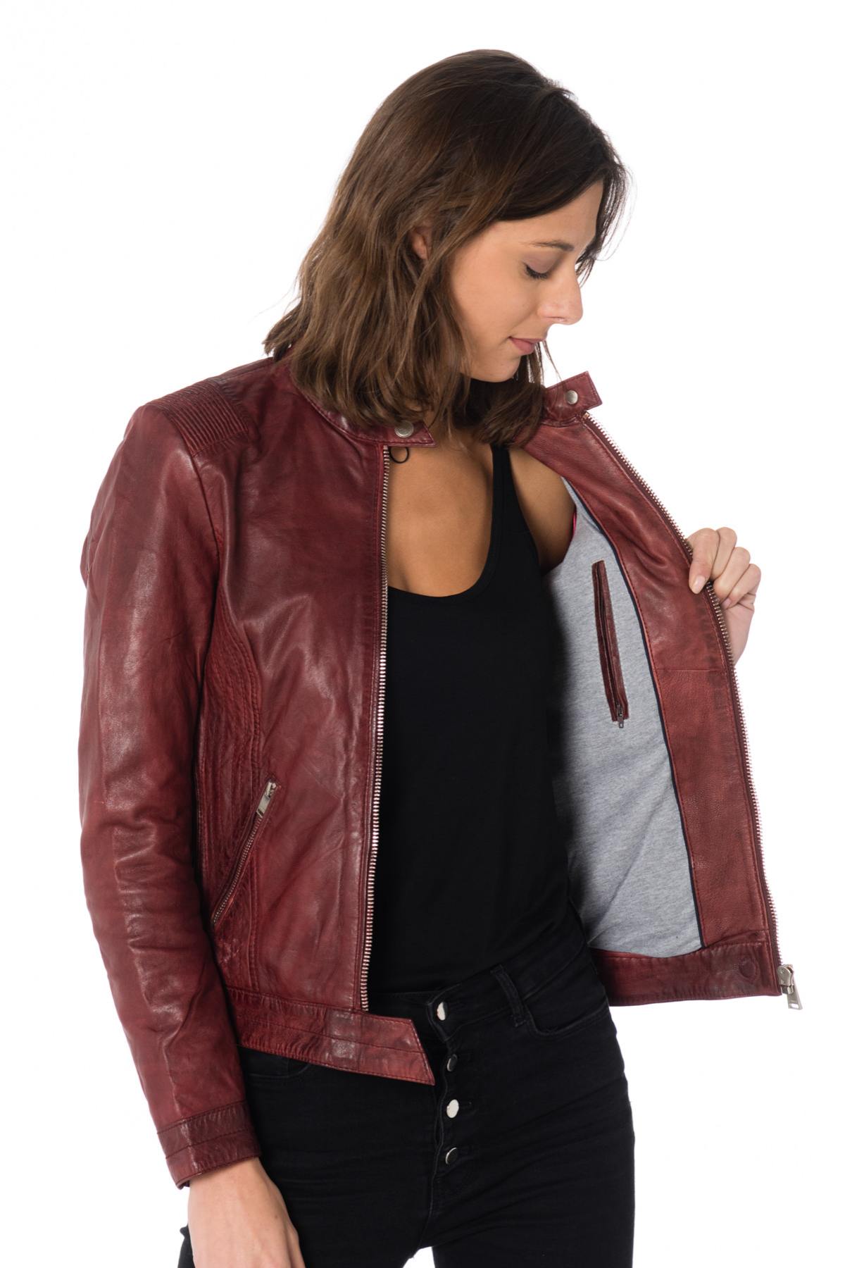 Bold red lambskin jacket with moto details and a slim, flattering fit. - Image n°14
