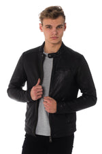 Timeless black lambskin jacket for larger fits. Soft and adjustable. - Image n°1