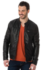 Black lambskin jacket with a biker collar, perfect for all seasons. - Image n°3