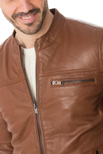 Timeless cognac sheep leather jacket, adjustable for a perfect fit. - Image n°6