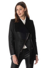 Slim black lambskin biker jacket with asymmetrical zip. - Image n°4