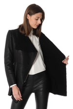 Slim black lambskin biker jacket with asymmetrical zip. - Image n°7