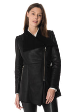 Slim black lambskin biker jacket with asymmetrical zip. - Image n°1