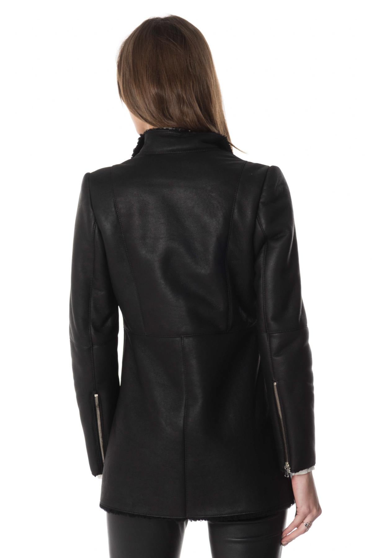 Slim black lambskin biker jacket with asymmetrical zip. - Image n°6