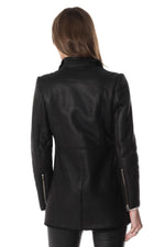 Slim black lambskin biker jacket with asymmetrical zip. - Image n°6