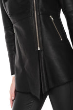 Slim black lambskin biker jacket with asymmetrical zip. - Image n°8