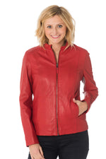 Red sheepskin jacket, slimfit for curves, stretch lining for comfort. - Image n°3