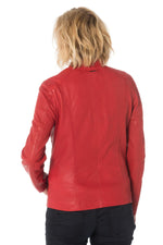 Red sheepskin jacket, slimfit for curves, stretch lining for comfort. - Image n°5