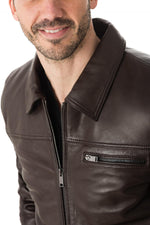 Men's brown sheepskin jacket: shirt collar, zip pockets, relaxed fit. - Image n°6