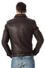 Men's brown sheepskin jacket: shirt collar, zip pockets, relaxed fit. - Image n°5