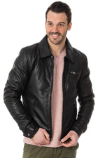 Timeless black sheep leather jacket with shirt collar and zip pockets. - Image n°3