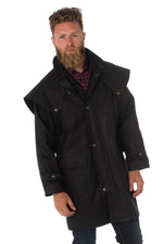 Durable buffalo leather coat with a detachable cape and relaxed fit. - Image n°6
