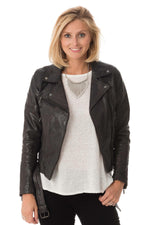 Slimfit biker jacket in soft lambskin, olive-hued with an aged finish. - Image n°3
