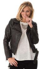 Slimfit biker jacket in soft lambskin, olive-hued with an aged finish. - Image n°1