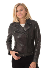 Slimfit biker jacket in soft lambskin, olive-hued with an aged finish. - Image n°4