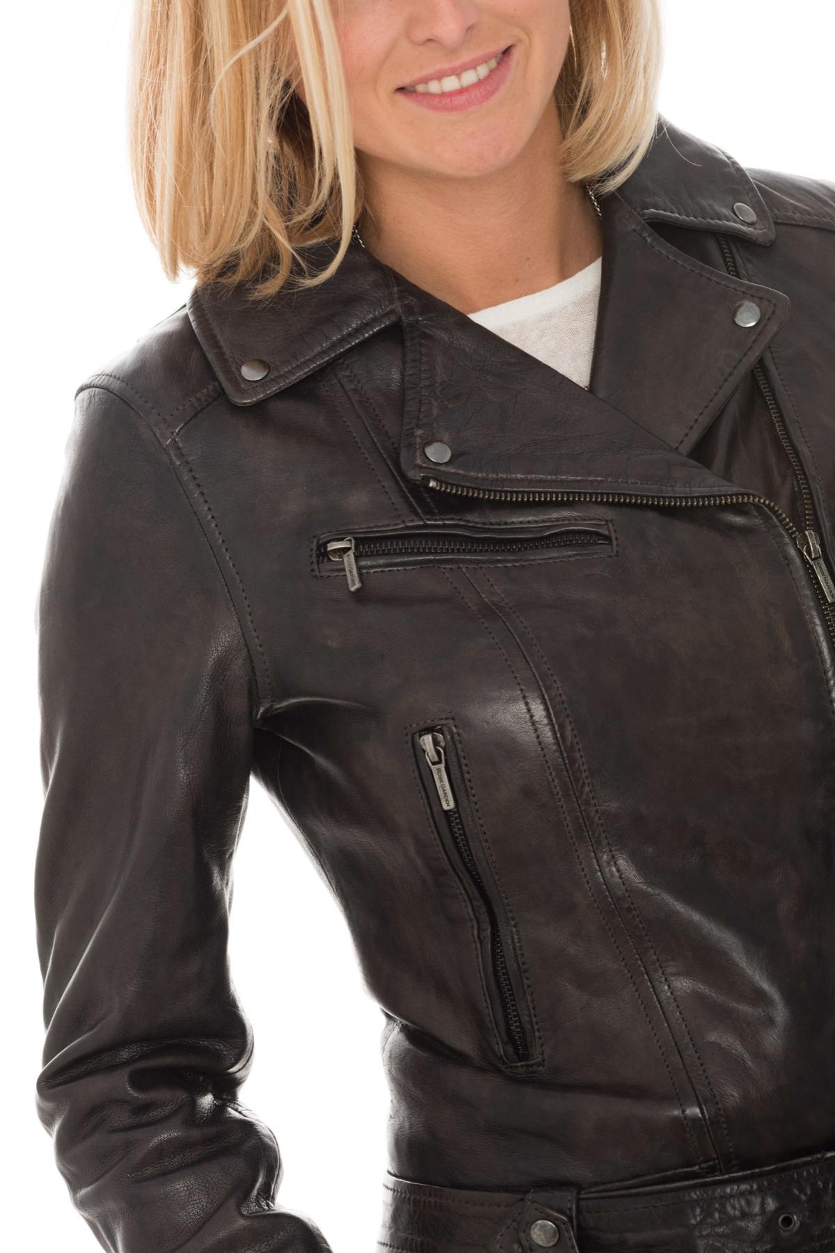 Slimfit biker jacket in soft lambskin, olive-hued with an aged finish. - Image n°7