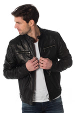 Black lambskin leather jacket - Image n°1
