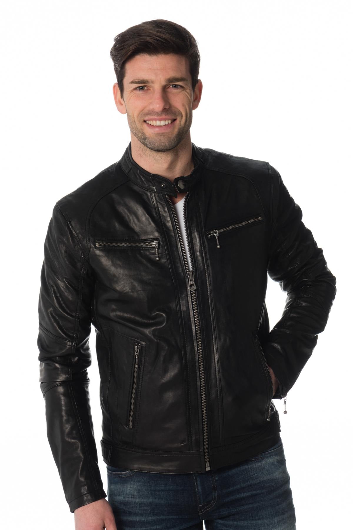 Black lambskin leather jacket - Image n°3