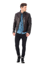 Reddish-brown sheepskin biker jacket with a tailored, adjustable fit. - Image n°2