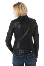 Black sheep leather jacket with Mao collar and distressed patina. - Image n°5