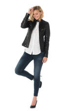 Black sheep leather jacket with Mao collar and distressed patina. - Image n°2
