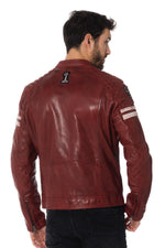 Leather biker jacket with patches and bands - Image n°6